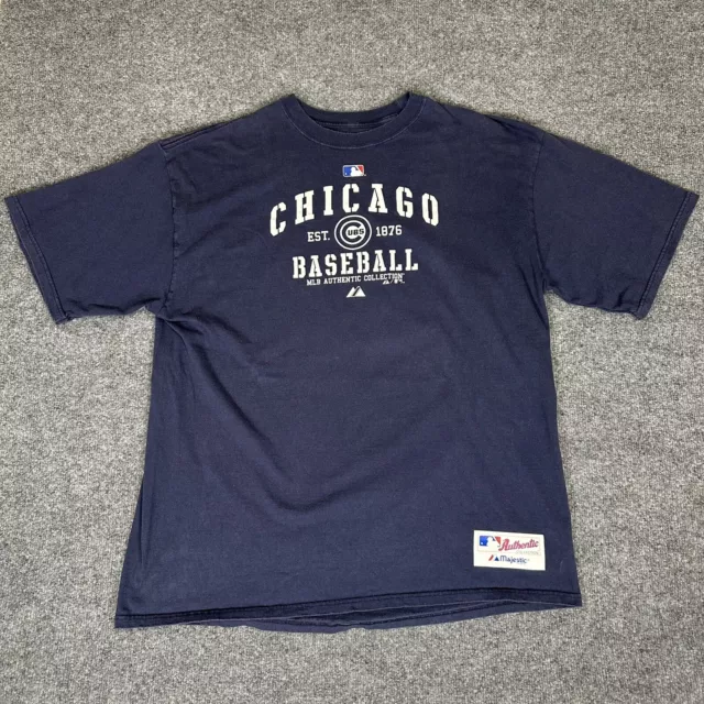 Chicago Cubs Shirt Mens XL Blue Majestic MLB Short Sleeve Baseball Cotton Adult