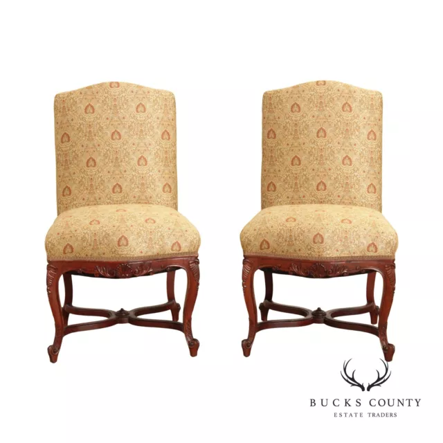 French Louis XV Style Antique Pair Carved Mahogany Side Chairs French Louis XV Style Antique Pair Carved Mahogany Side Chairs