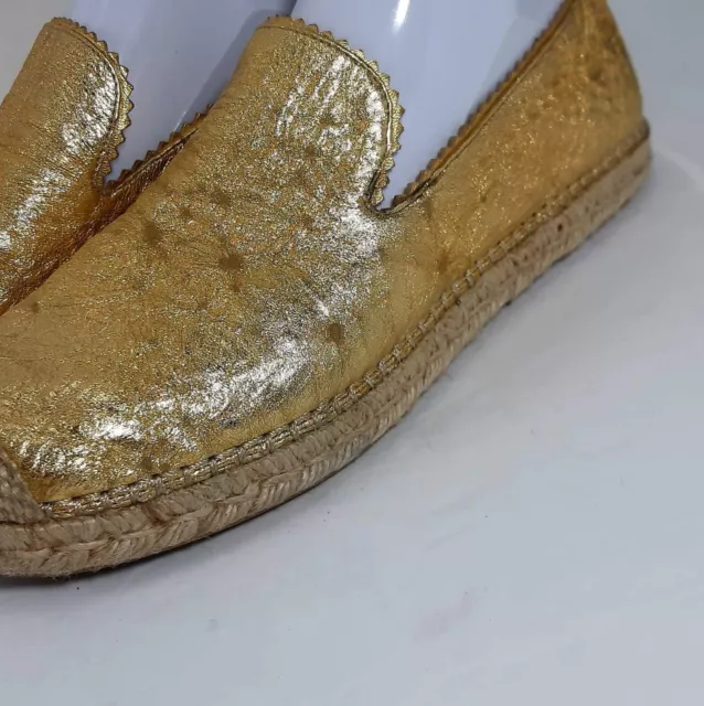 Stuart Weitzman women's  Biarritz Metallic Oro Gold Espadrille Slip On Flat Us8M 2