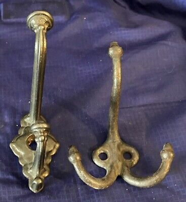 RP3418 Antique Vtg Cast Iron Wall Mounted Coat Hooks Non Matching Lot x2