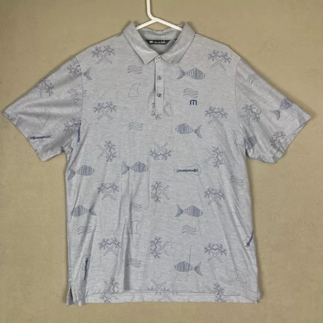 Travis Mathew Polo Shirt Adult Extra Large Gray Fish Print Golf Beach Mens