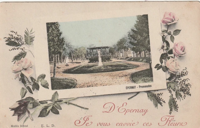 CPA 51 d'EPERNAY je vous envoie ces Fleurs (vue Epernay Promenades)