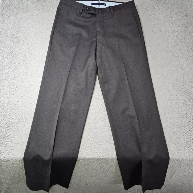 Incotex Dress Pants Mens 32x28 Charcoal Wool Comfort Flat Front Slacks Trousers