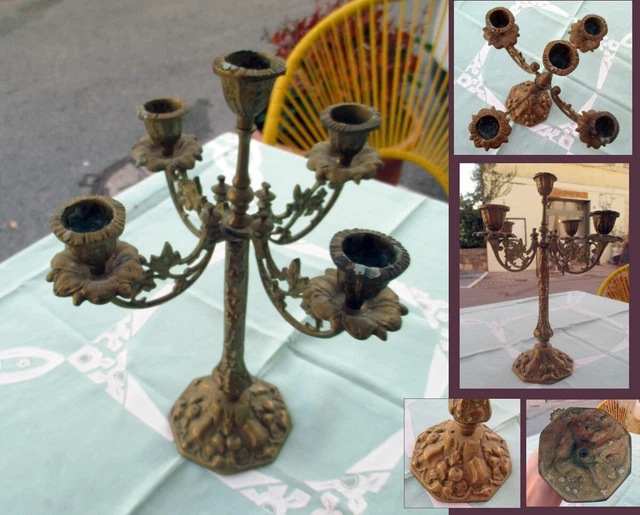ANCIEN CHANDELIER BOUGEOIR A Deux Feux Garcon Cherubin Ange En Bronze Candelabre EUR 49,00 - FR