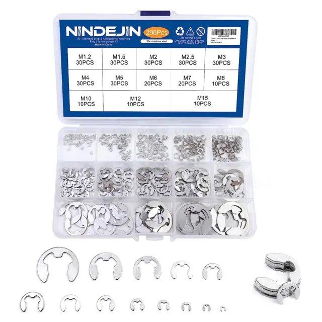 E-Clip Retaining Rings Assortment Set, 304 Stainless Steel External Snap Ring Cl