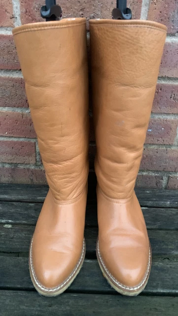 Stivali vintage da donna in pelle di pecora marrone chiaro taglia uk 8 rari da trovare