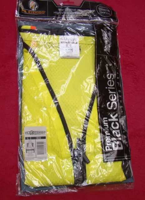 New Kishigo Premium Black Series Mens Large Reflective High Visibility Vest