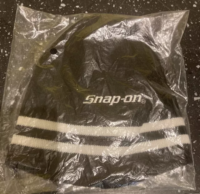 Snap-On Tools Black with 2 White Stripes  & Logo New Beanie Hat embroidered