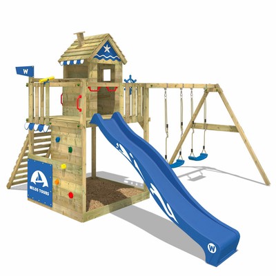 Wickey WICKEY FreshFlyer Aire de jeux Tour d’escalade Portique bois Balançoire Toboggan 