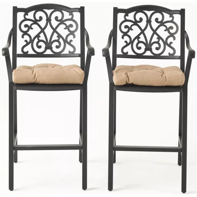 Vallarta Outdoor Barstool with Cushion (Set of 2) Antique Matte Black/Tuscany