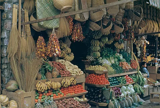 Stand at a city market in Baguio, Philippines, circa 1960 Old Photo