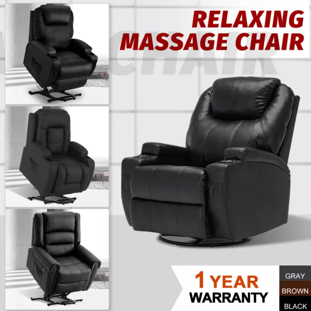 Recliner Electric Heated Massage Chair Lift Armchair Lounge Sofa Leather Seat