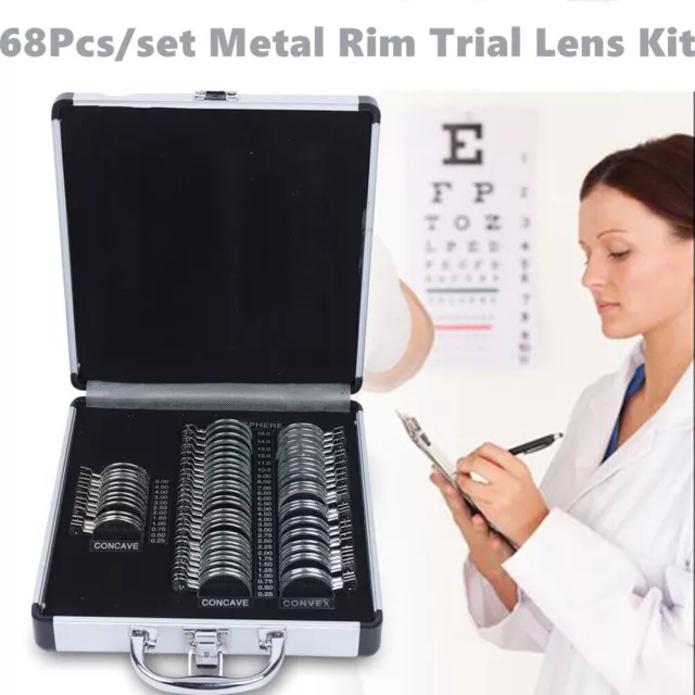 68PCs Optical Trial Lens Set Optometry Kit Metal Rim Alu Case Trial Frame