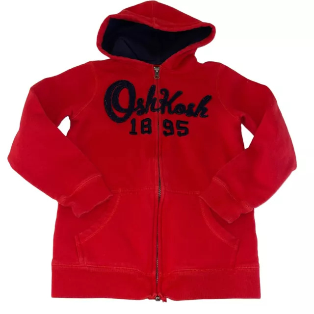 OshKosh B'gosh Boy's Red Logo Zip Up Hoodie wPockets Blue Embroidery Size 10 EUC