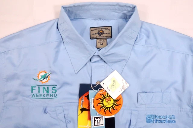 Nwt Hook & Tackle Pierpoint Mens Medium Pfg Fishing Shirt Miami Dolphins Nfl Ss