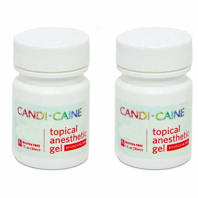 Candi-Caine 2 Jars Dental Topical Anesthetic Gel 20% Benzocaine 1oz Strawberry