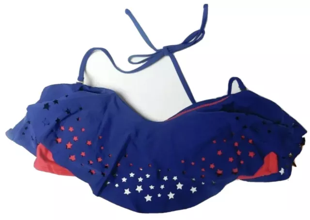 Endless Sun Juniors Red Blue Laser Cut Flounce Bandeau Bikini Swim Top Large NWT 2