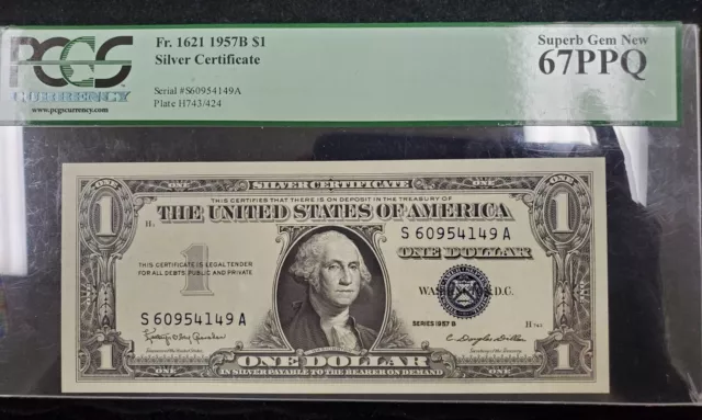 Fr. 1621 1957B $1 Silver Certificate PCGS 67PPQ Superb Gem New