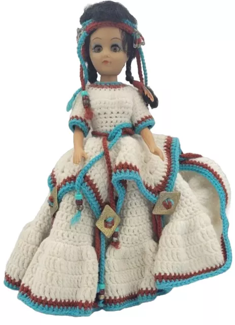 Vintage 14 Native American Indian Doll w/ Handmade crochet Dress, underwear  (ew