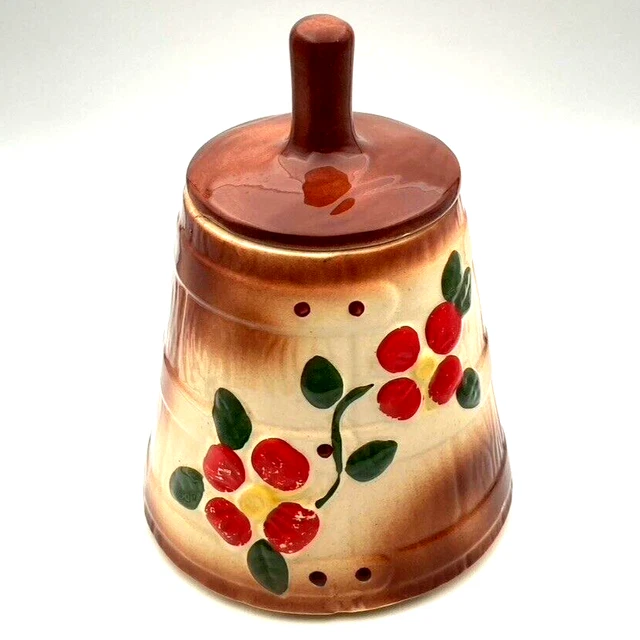 VINTAGE RETRO MID Century Butter Churn Cookie Jar Red Flowers American