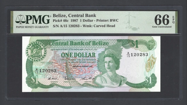 Belize One Dollar 1987 P46c Uncirculated Grade 66