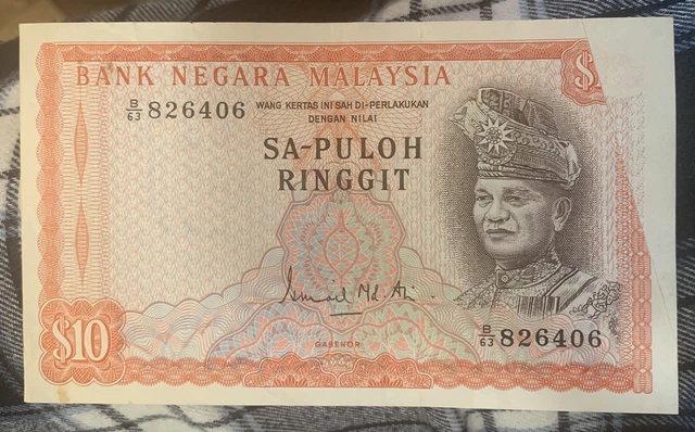 MALAYSIA 10 Ringgit 1st Series 1967 Pick# 3a, CORNER FOLD MISPRINT ERROR, Rare!