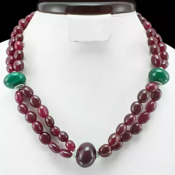 Gorgeous Attractive 517.50 Cts Enhanced Red Ruby & Green Emerald Beads Necklace