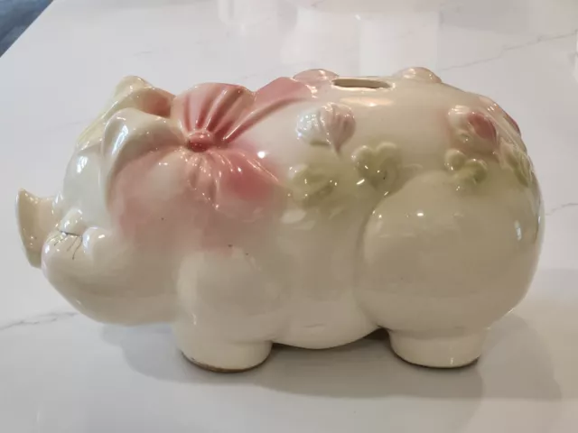 Giant Ceramic Piggy Bank With  Bow And Shamrocks 13" l, x  6.5" h,  x 6.5" w