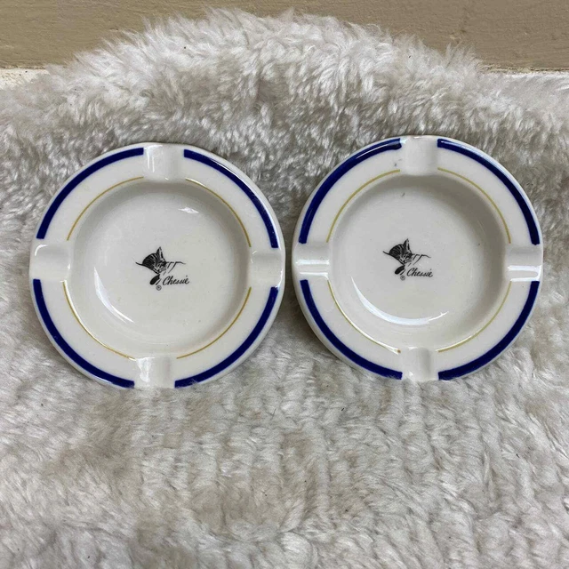 Vintage Syracuse China Chessie Cat C&O Railroad Dining Car Ashtray 60s Set Of 2