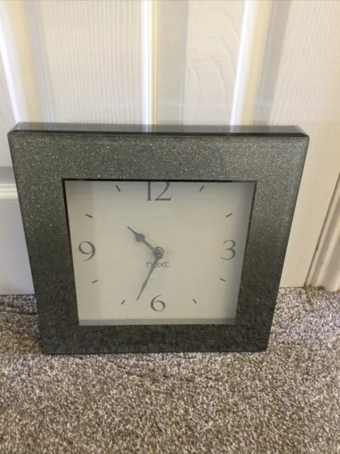 Heavy Vintage NEXT Metal Square Chrome & Glitter Wall Clock Home Working VGC