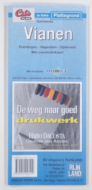 1992 village street map VIANEN Netherlands (Zuid Holland) DUTCH Everdingen &c