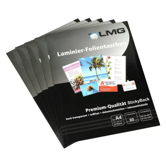 LMG LMGA4-80S-25 Laminating Pouches A4 216 x 303 mm 2 x 80 mic with Self Adhesiv
