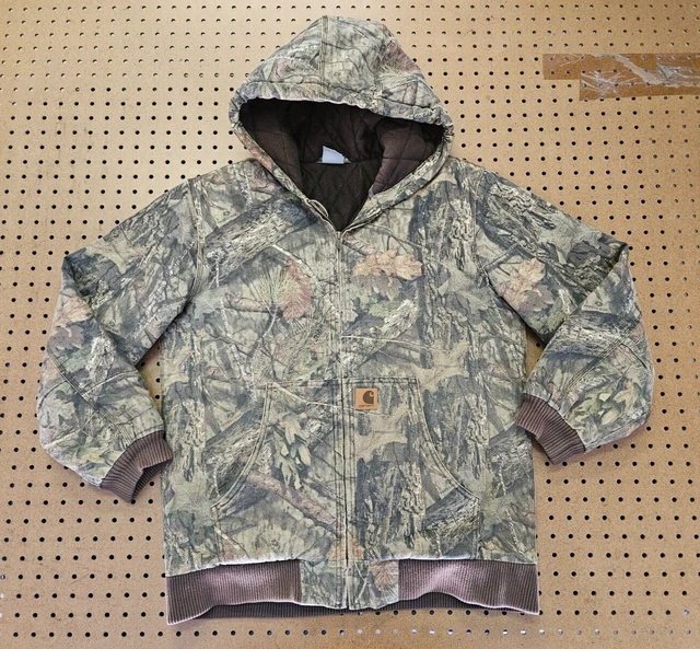 YOUTH XL (18/20) - Carhartt Duck Mossy Oak Camo Flannel Quilted Hooded Jacket