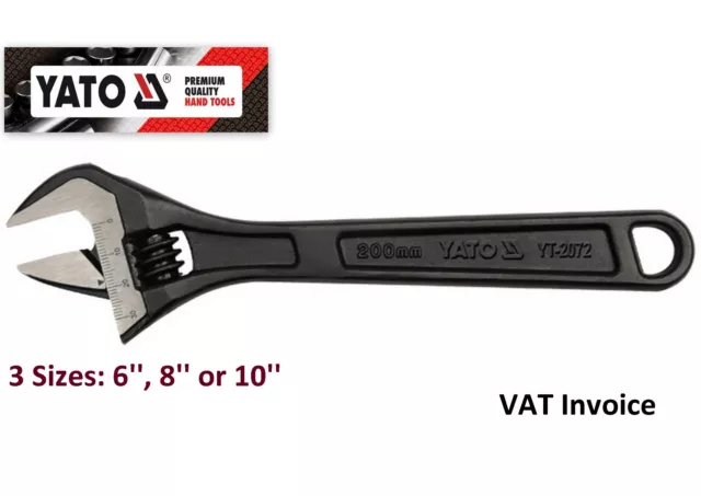 Yato Professional Black Adjustable Wrench 3 Sizes 150 200 250 mm YT-2071-3