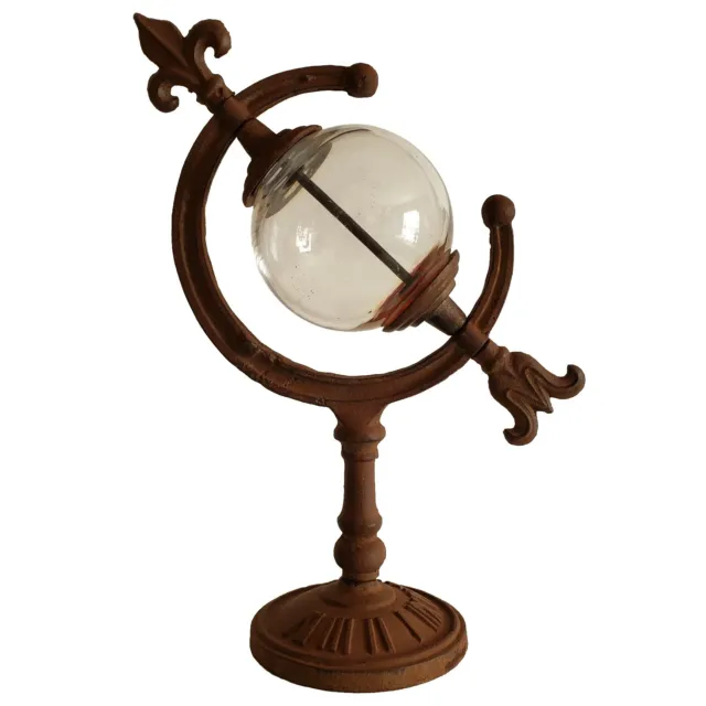 Antique Cast Iron Sundial / Lightening Ball with Glass Globe