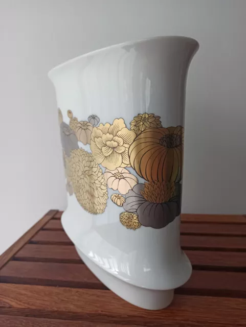 Vase en Porcelaine Signé Alain Le FOLL ROSENTHAL Studio Linie Design Floral Or 3