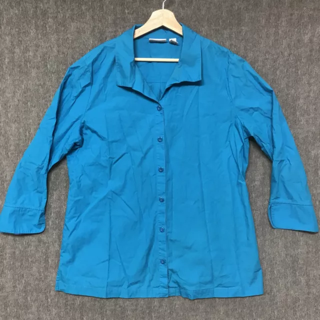 Cali York Top Womens XL Blue Long Sleeve Blouse Button Cotton Shirt Ladies