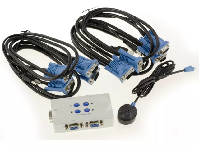 KVM SWITCH VGA USB 4 PORTS AUTO - Complet, livré avec cordons et télécommande