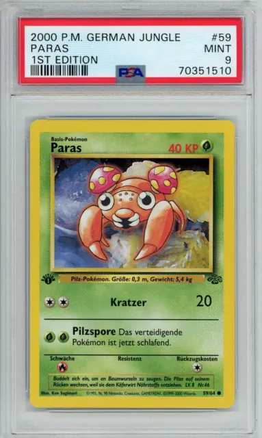 2000 Pokemon German Jungle Paras 1st Edition #59/64 MINT PSA 9