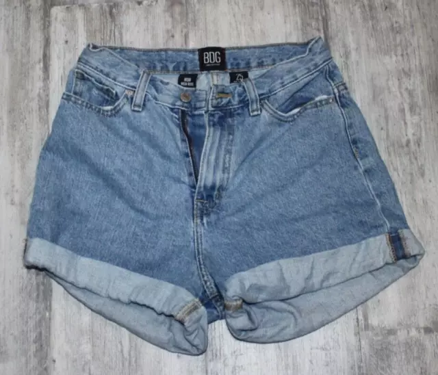 BDG Urban Outfitters Mom High Rise Blue Denim Jean Cuffed Shorts Size 25