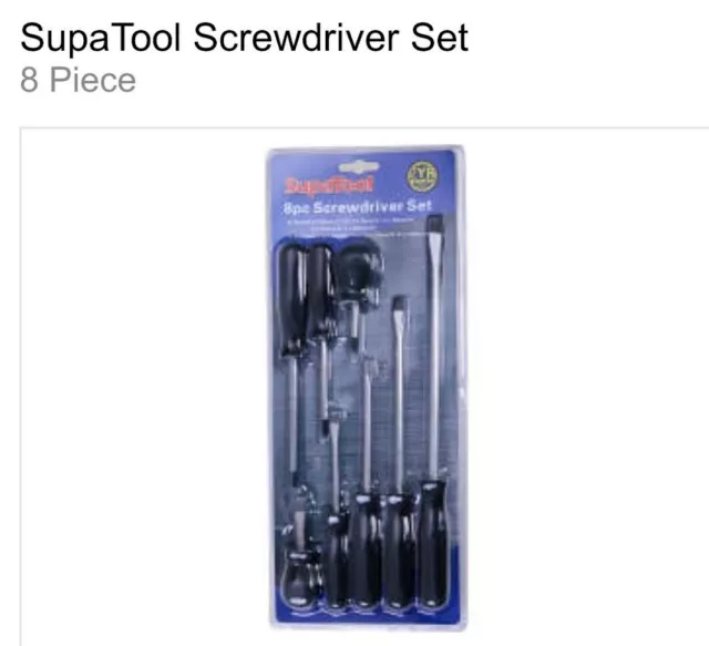 Screwdriver Set 8 Piece mixed set includes slot and cross head screwdrivers