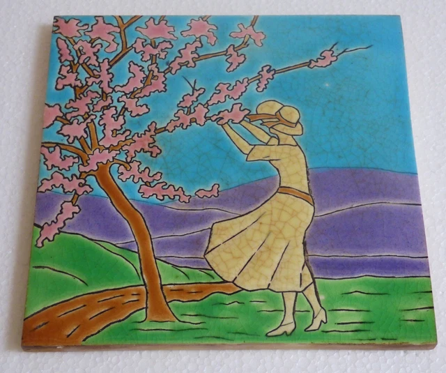 ° Most Gorgeous White Lady LONGWY Primavera - Style Art Nouveau Tile Jugendstil 2