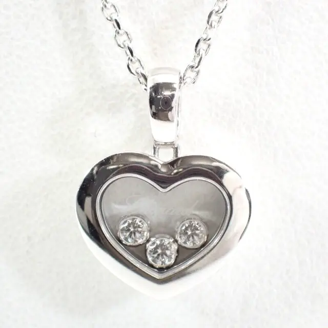 Chopard Happy Diamond 3P 18k White Gold Heart Pendant Necklace with Paper