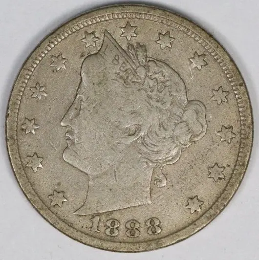 1888 5C Liberty Head V Nickel Raw Circulated US Coin
