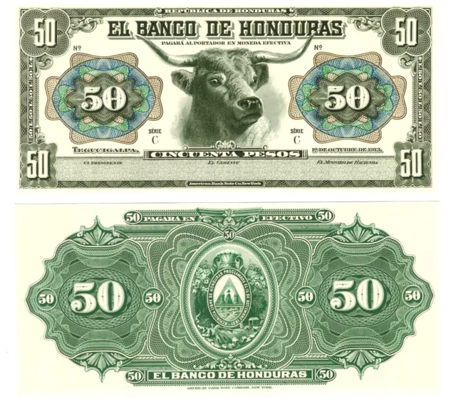 -r Reproduction - Honduras 50 Pesos 1913 Pick #27   0617R