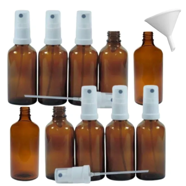 mikken 10 x Sprühflasche 50 ml Braun Apothekerflaschen mit Zerstäuber BPA-frei