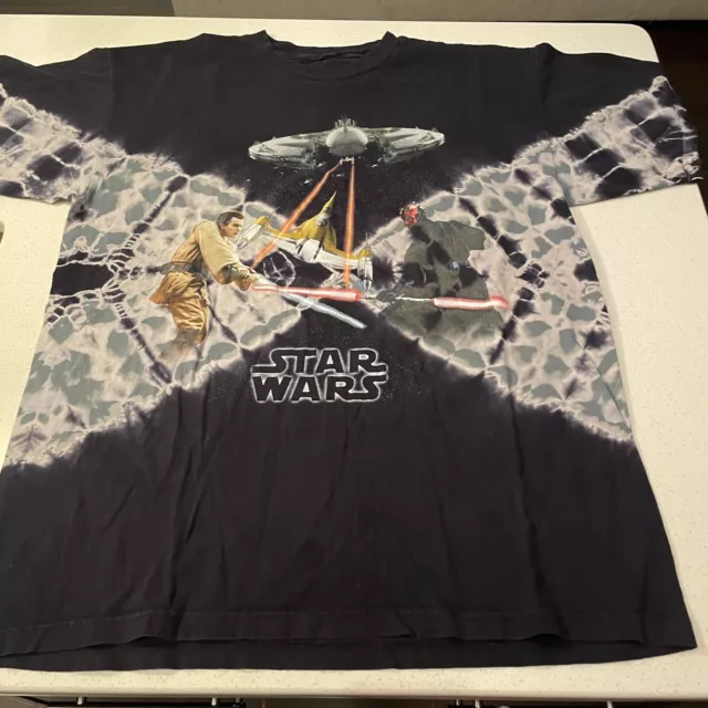 Vintage liquid blue Star Wars Episode I Obi Wan Kenobi Vs Darth Maul 24x31 2XL