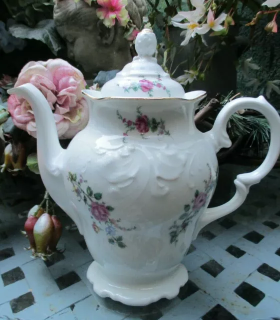 Alte Kaffeekanne Porzellan mit Goldrand und Rosendekor Jugendstil