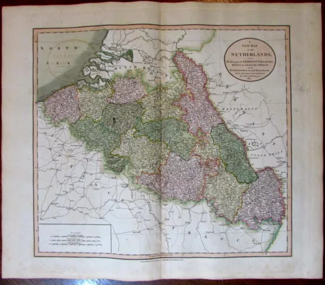 Belgium Netherlands west of Rhine Germany 1811 John Cary lovely large old map