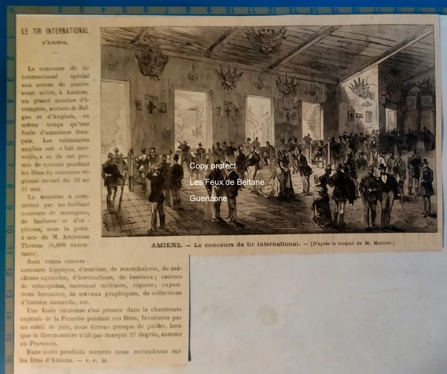 AMIENS Concours de tir international gravure 1875 antique print